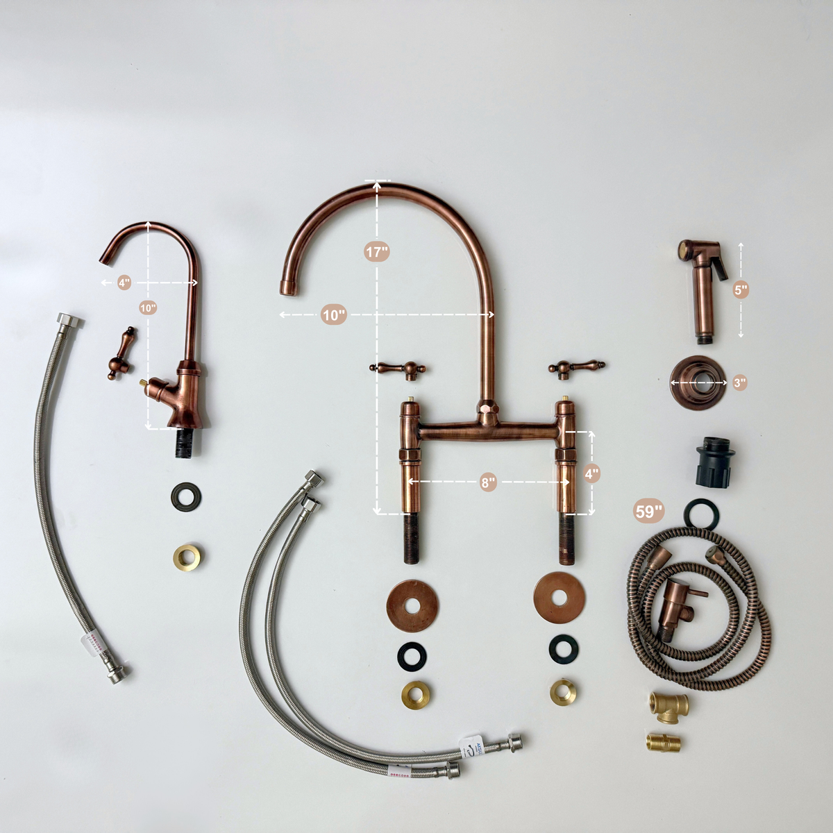 Antique Copper Bridge Kitchen Faucet with Lever Handles – Montrose – alternate view 14