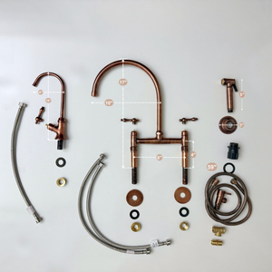 Antique Copper Bridge Kitchen Faucet with Lever Handles – Montrose – alternate view 14