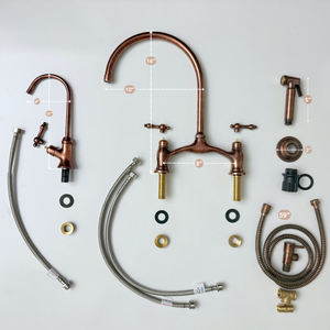 Antique Copper Bridge Kitchen Faucet with Lever Handles – Pembroke – alternate view 14