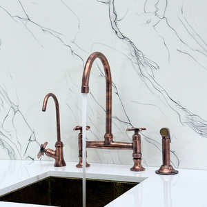 Antique Copper Bridge Kitchen Faucet with Cross Handles – Ravenscroft – alternate view 5