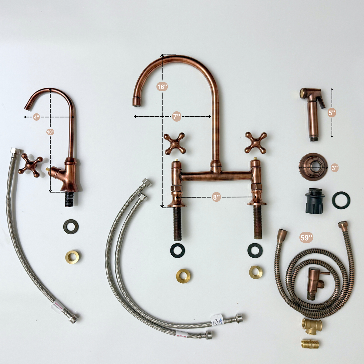 Antique Copper Bridge Kitchen Faucet with Cross Handles – Ravenscroft – alternate view 14