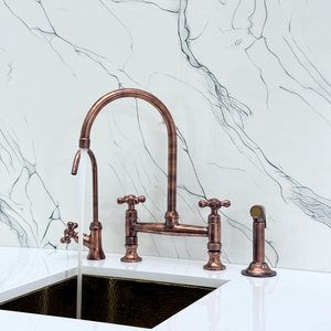 Antique Copper Bridge Kitchen Faucet with Cross Handles – Ravenscroft – alternate view 3