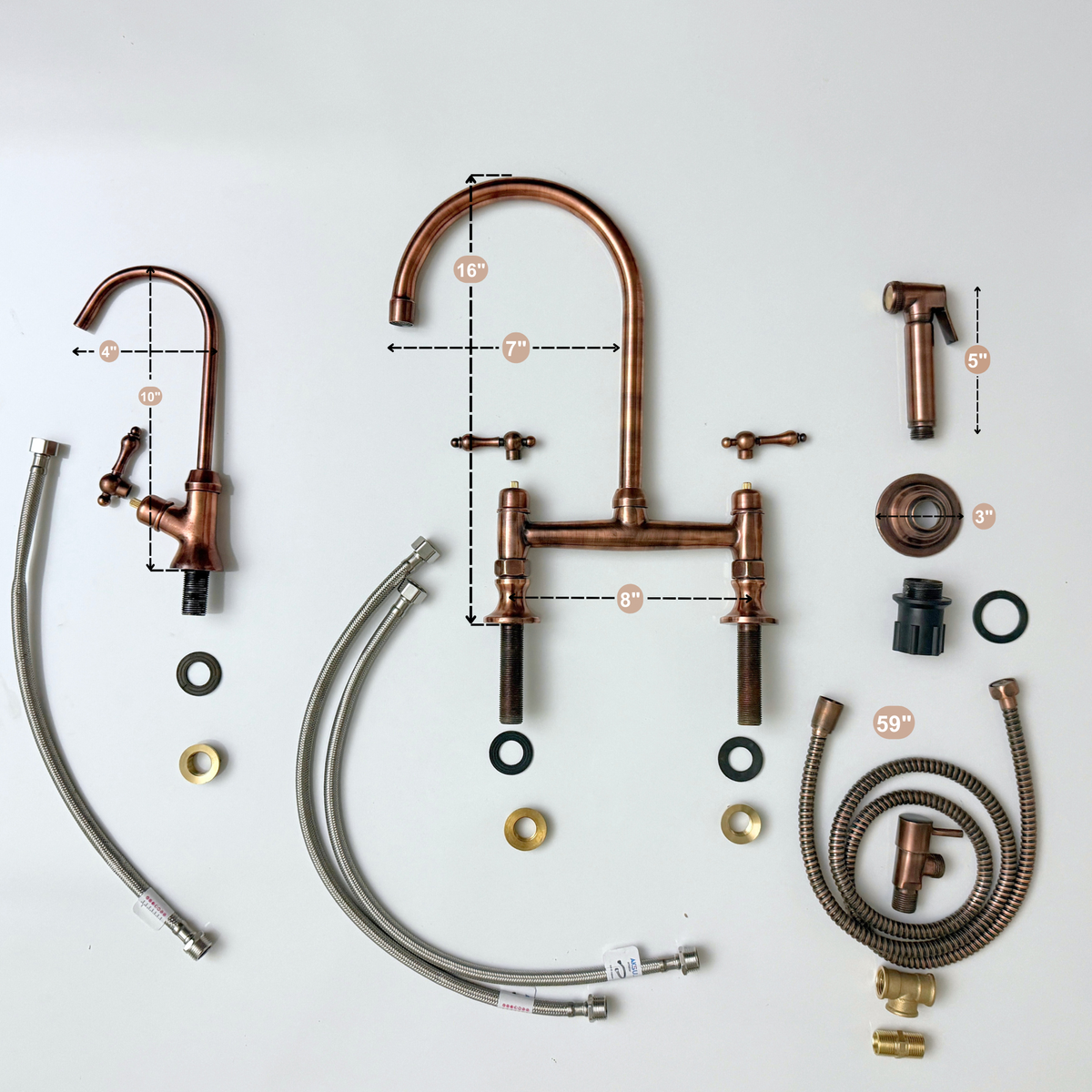 Antique Copper Bridge Kitchen Faucet with Lever Handles – Ravenscroft – alternate view 14