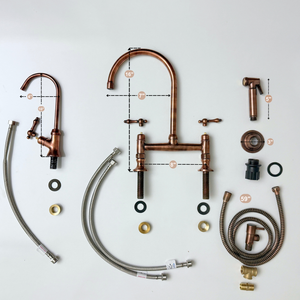 Antique Copper Bridge Kitchen Faucet with Lever Handles – Ravenscroft – alternate view 14