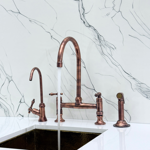 Antique Copper Bridge Kitchen Faucet with Lever Handles – Ravenscroft – alternate view 2