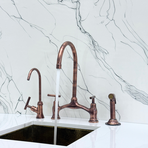Antique Copper Bridge Kitchen Faucet with Lever Handles – Alderley – alternate view 5