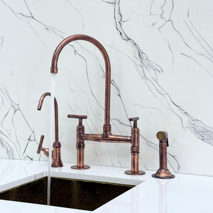 Antique Copper Bridge Kitchen Faucet with Lever Handles – Windsor – alternate view 6