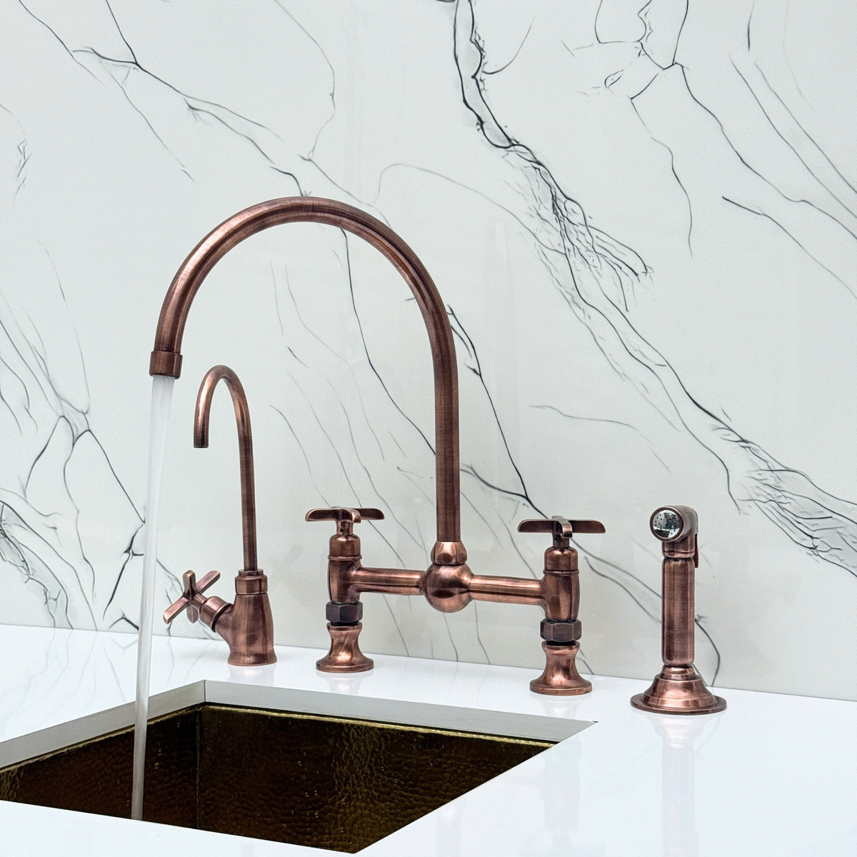 Antique Copper Vintage Bridge Kitchen Faucet with Cross Handles – Somerset – alternate view 5