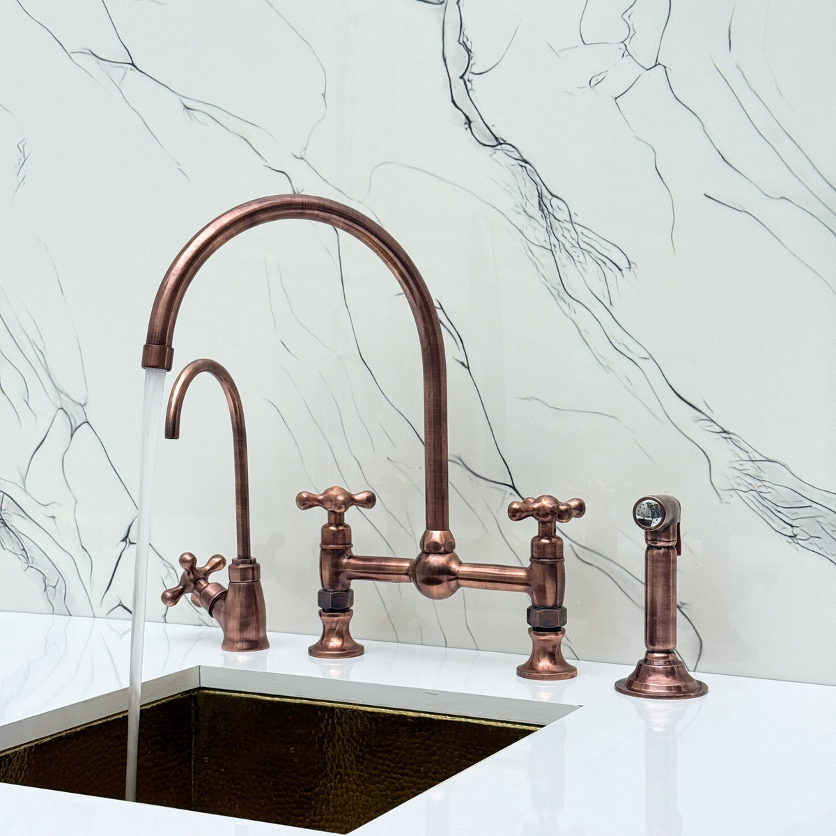 Antique Copper Vintage Bridge Kitchen Faucet with Cross Handles – Somerset – alternate view 2