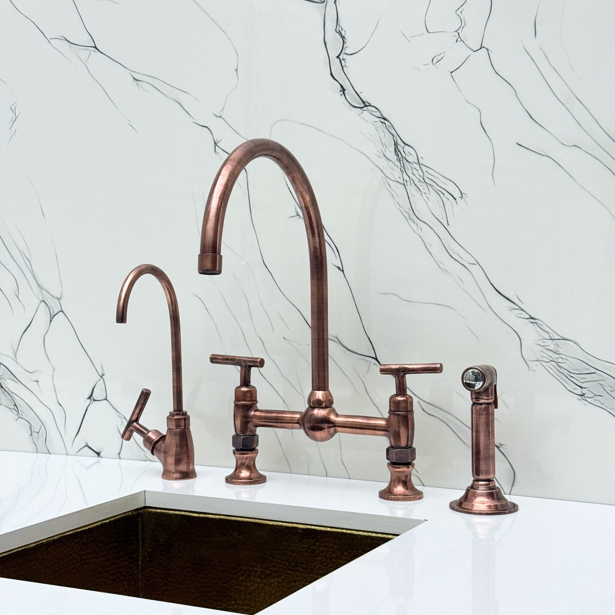 Antique Copper Vintage Bridge Kitchen Faucet with Lever Handles – Dorchester – alternate view 6