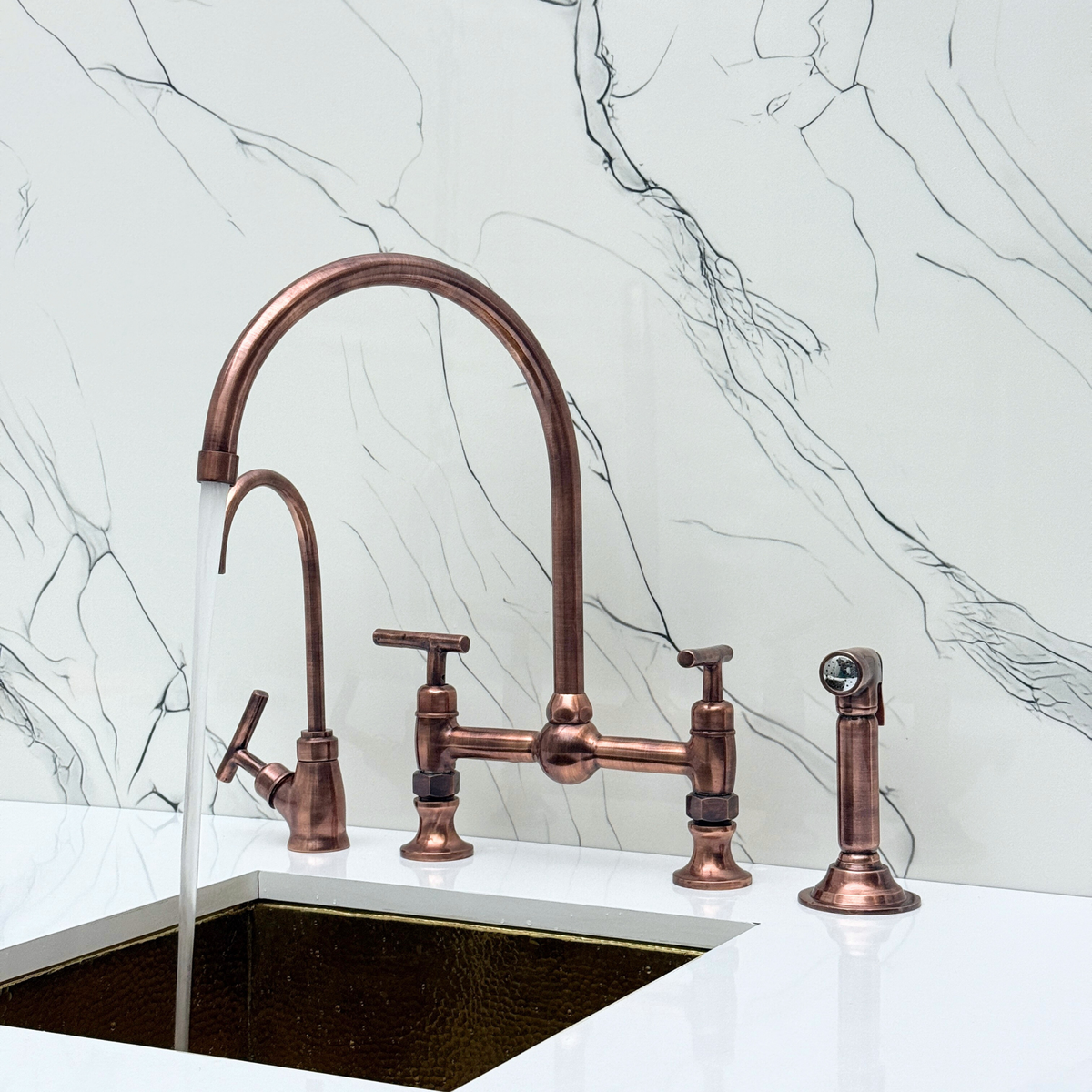 Antique Copper Vintage Bridge Kitchen Faucet with Lever Handles – Dorchester – alternate view 5