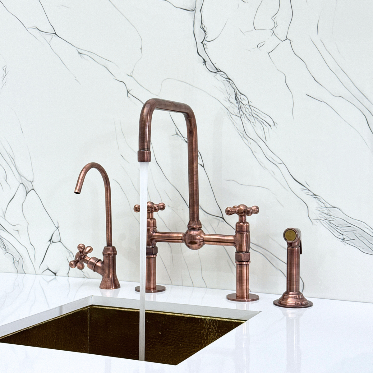 Antique Copper Classic Bridge Kitchen Faucet with Cross Handles – Grosvenor – alternate view 2