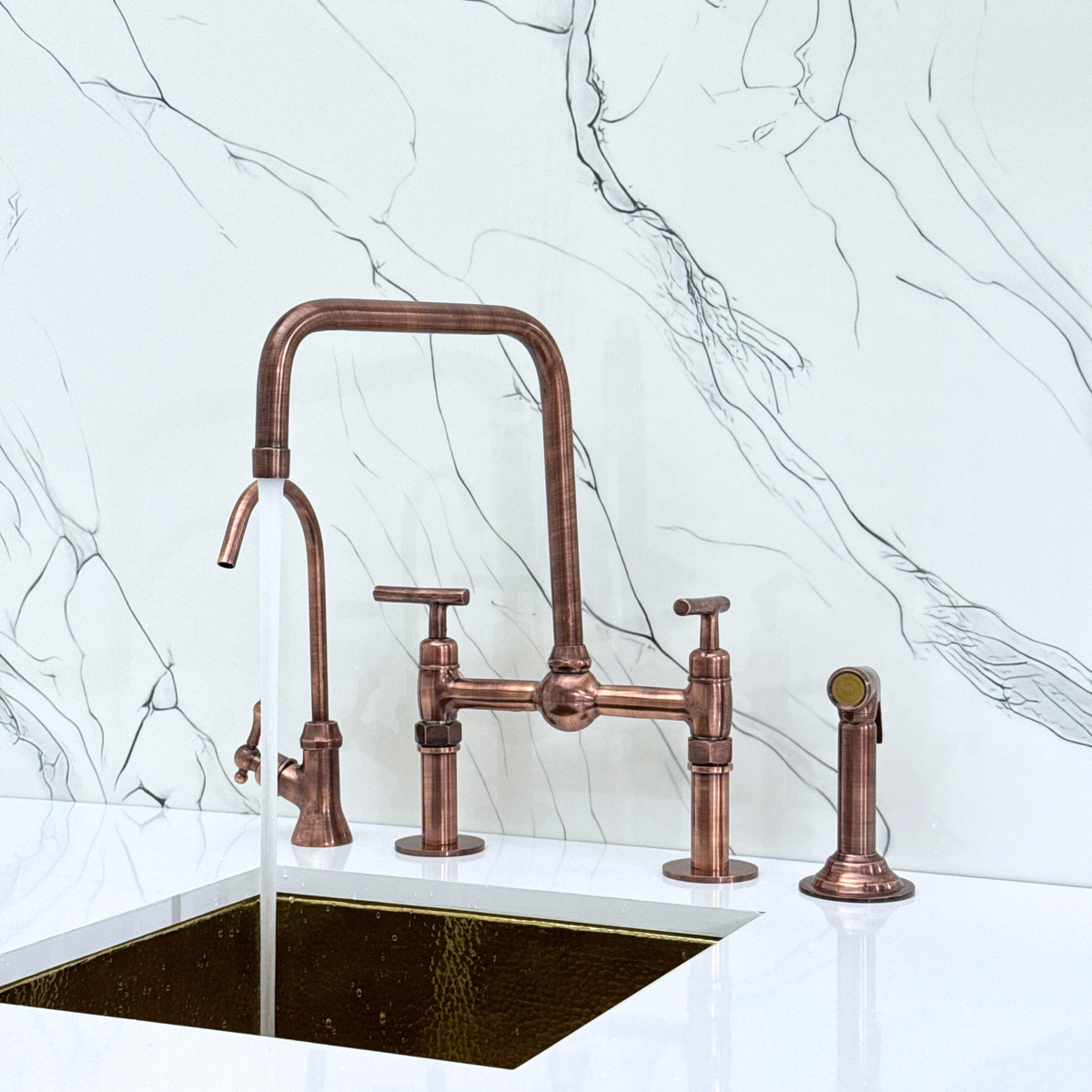 Antique Copper Classic Bridge Kitchen Faucet with Lever Handles – Grosvenor – alternate view 6