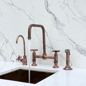 Antique Copper Classic Bridge Kitchen Faucet with Cross Handles – Harrington – alternate view 5