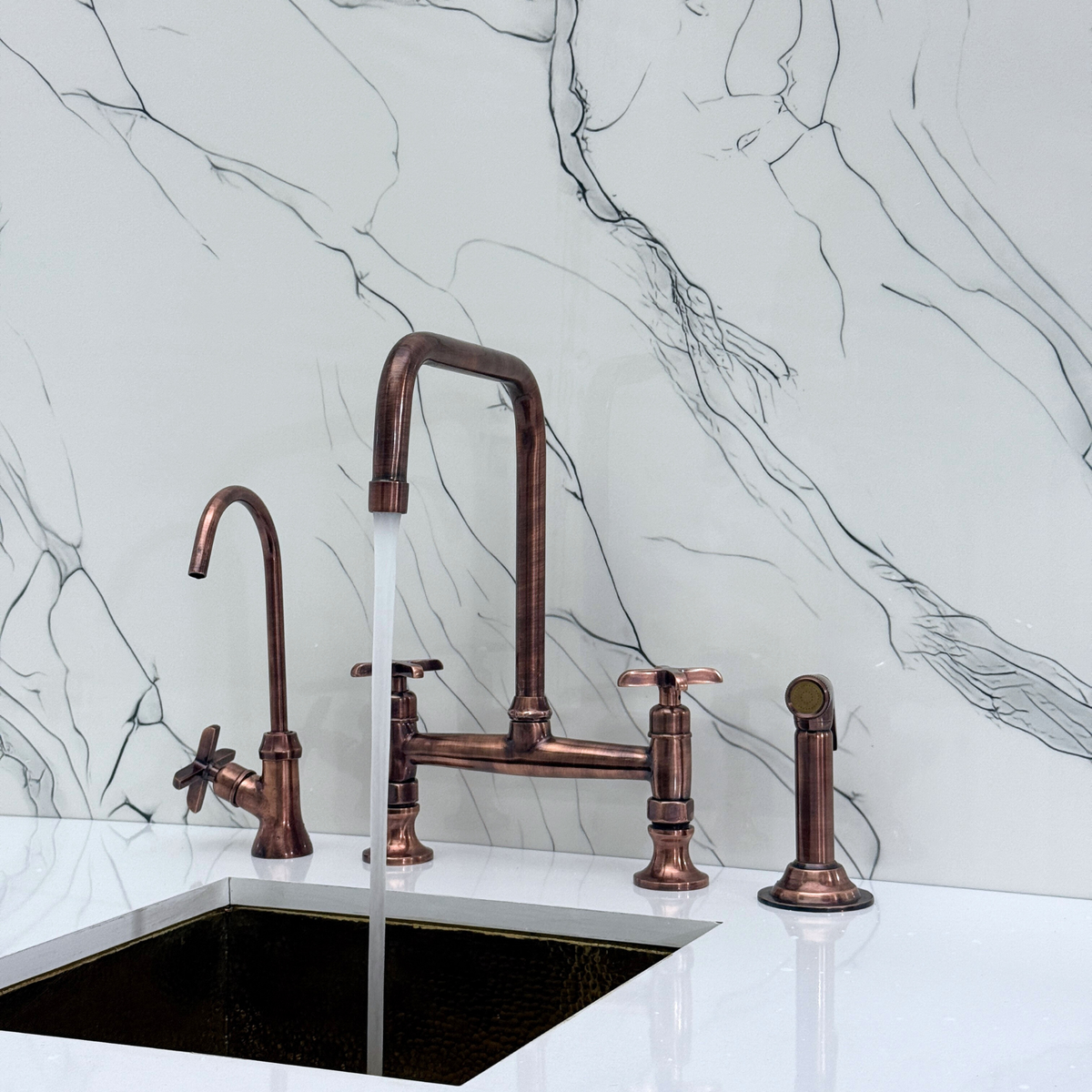 Antique Copper Classic Bridge Kitchen Faucet with Cross Handles – Whitmore – alternate view 5