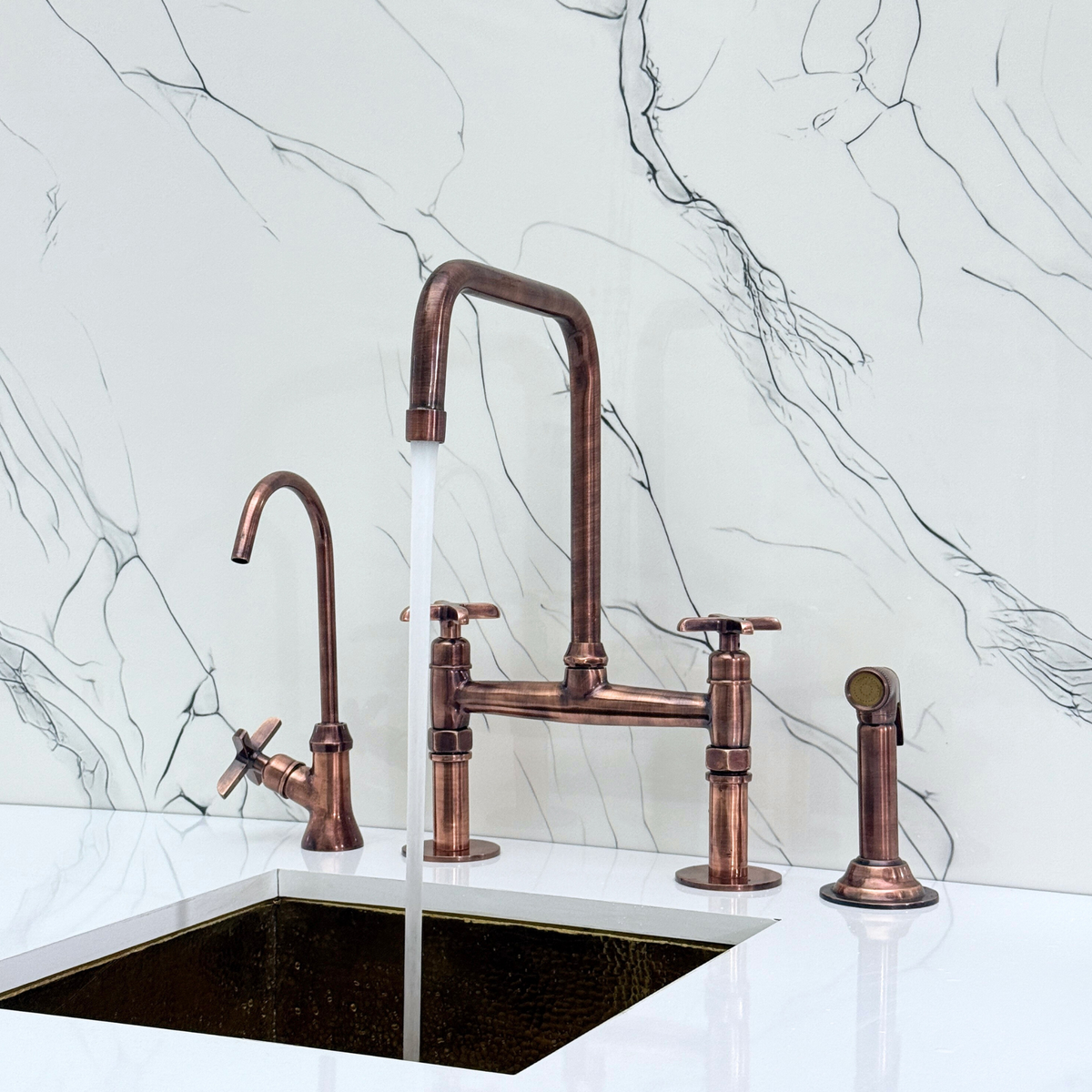 Antique Copper Classic Bridge Kitchen Faucet with Cross Handles – Lancaster – alternate view 5