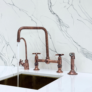 Antique Copper Classic Bridge Kitchen Faucet with Cross Handles – Harrington – alternate view 6