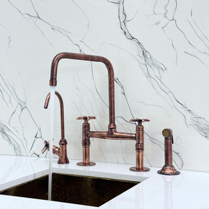 Antique Copper Classic Bridge Kitchen Faucet with Cross Handles – Lancaster – alternate view 6