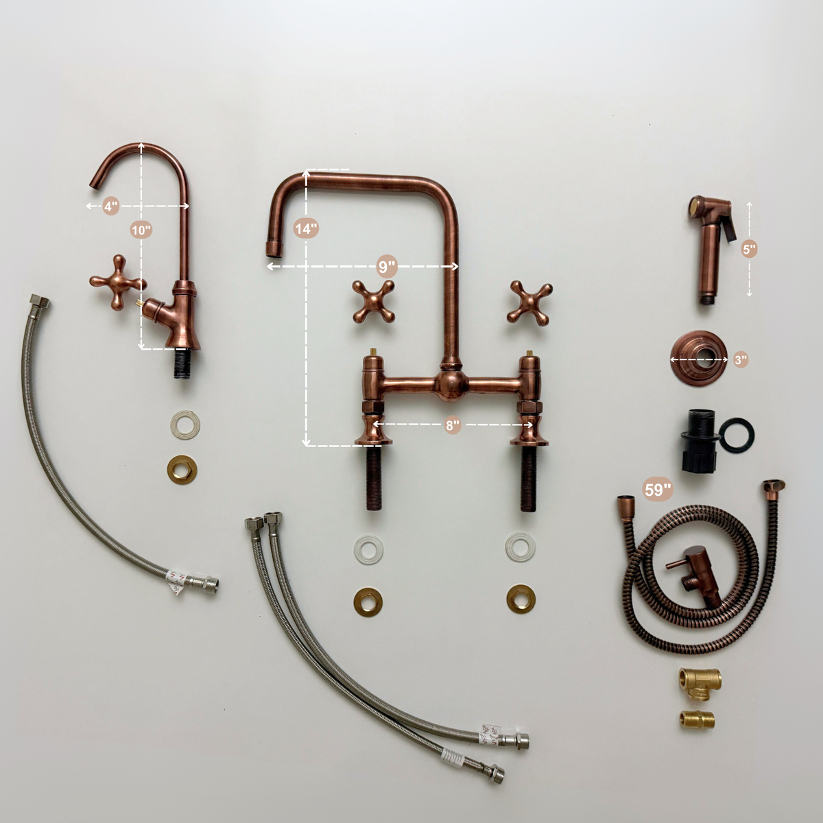 Antique Copper Classic Bridge Kitchen Faucet with Cross Handles – Harrington – alternate view 14