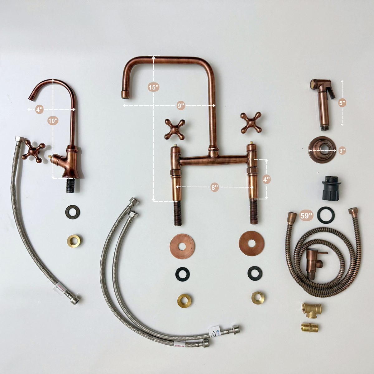 Antique Copper Classic Bridge Kitchen Faucet with Cross Handles – Lancaster – alternate view 14