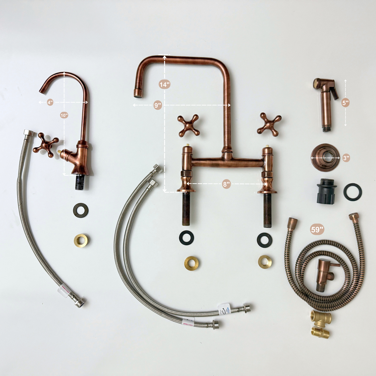 Antique Copper Classic Bridge Kitchen Faucet with Cross Handles – Whitmore – alternate view 14