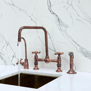 Antique Copper Classic Bridge Kitchen Faucet with Cross Handles – Harrington – alternate view 3