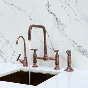 Antique Copper Classic Bridge Kitchen Faucet with Lever Handles – Harrington – alternate view 5