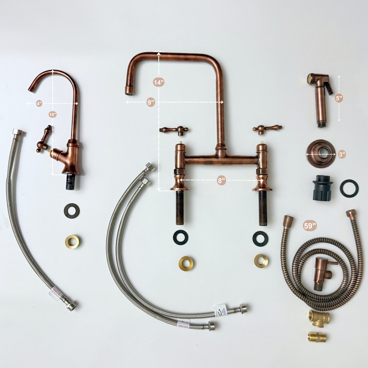 Antique Copper Classic Bridge Kitchen Faucet with Lever Handles – Whitmore – alternate view 14