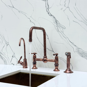 Antique Copper Classic Bridge Kitchen Faucet with Lever Handles – Harrington – alternate view 2