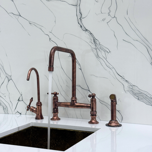 Antique Copper Classic Bridge Kitchen Faucet with Lever Handles – Whitmore – alternate view 2