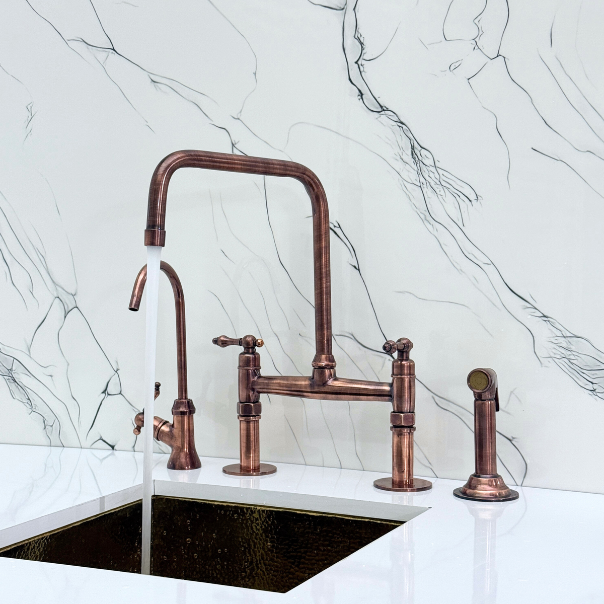 Antique Copper Classic Bridge Kitchen Faucet with Lever Handles – Lancaster – alternate view 3