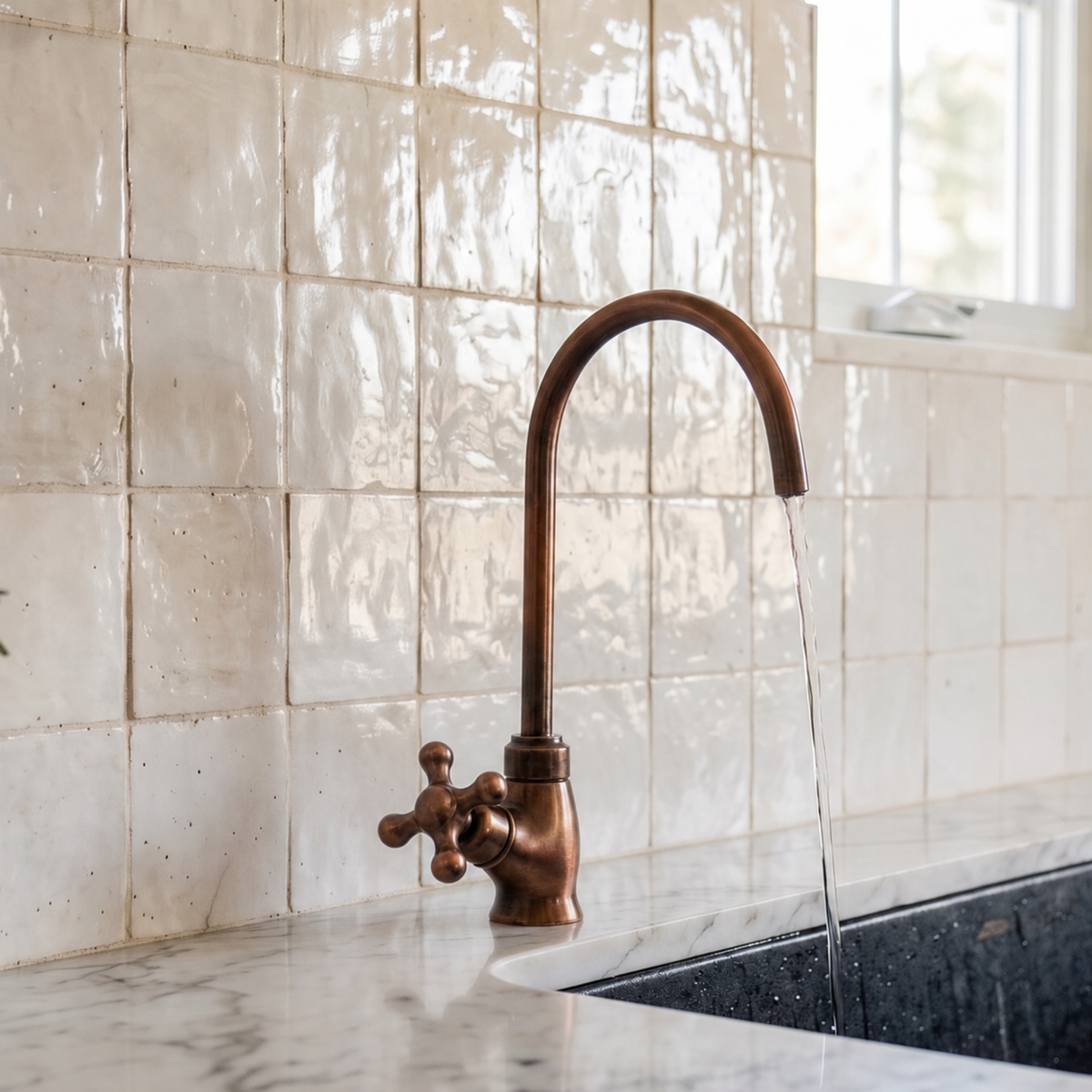Antique Copper Cold Water Faucet with Cross Handle, 10-Inch Height