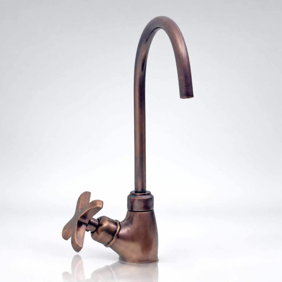 Antique Copper Cold Water Faucet with Cross Handle, 10-Inch Height