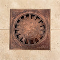 Antique Copper Engraved Shower Drain with Removable Cover, Solid Copper Square Shower Drain