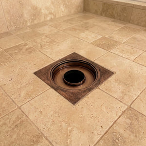 Antique Copper Engraved Shower Drain with Removable Cover, Solid Copper Square Shower Drain