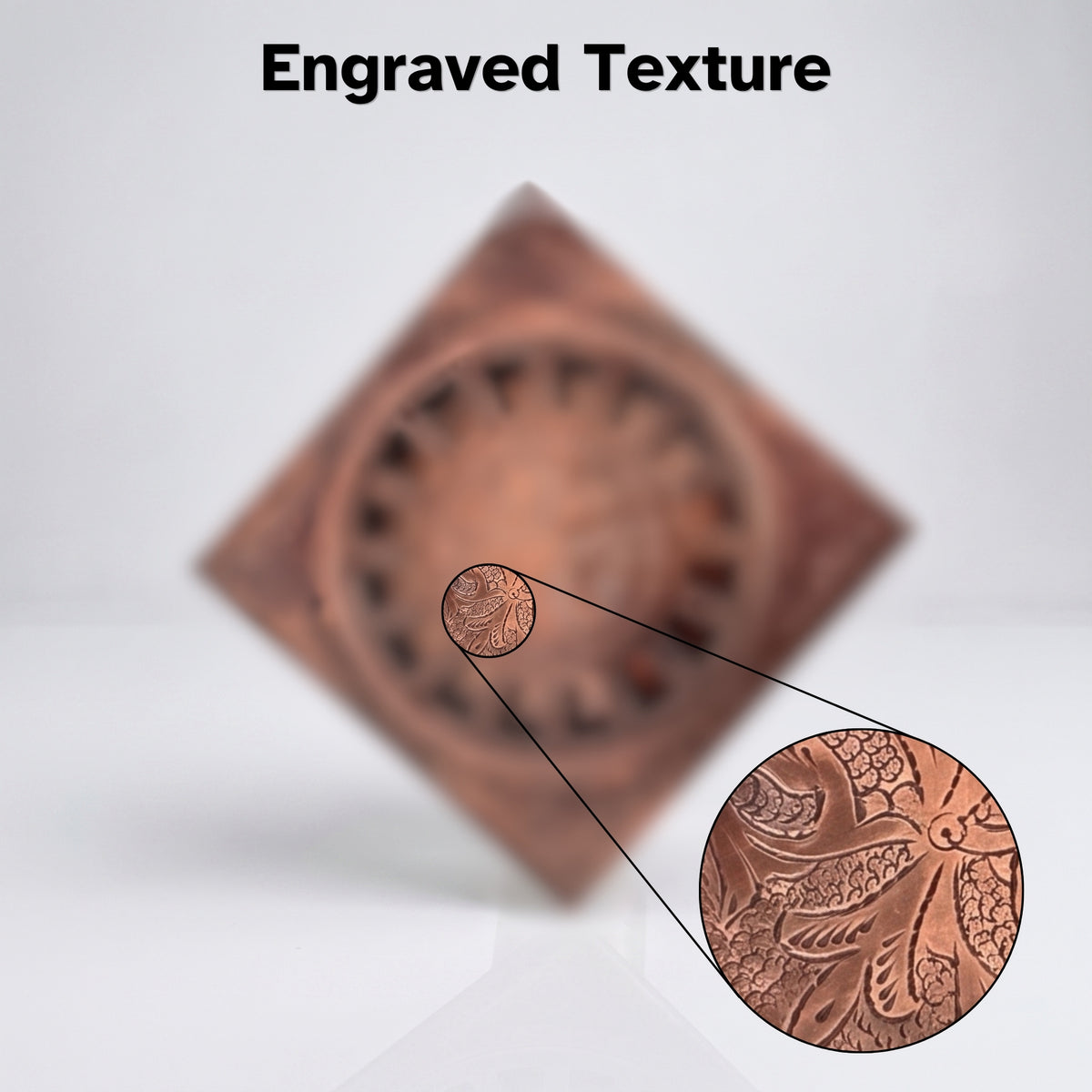 Antique Copper Engraved Shower Drain with Removable Cover, Solid Copper Square Shower Drain