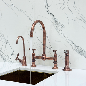 Antique Copper Bridge Kitchen Faucet with Lever Handles – Ellington – alternate view 5