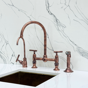 Antique Copper Bridge Kitchen Faucet with Lever Handles – Ellington – alternate view 6