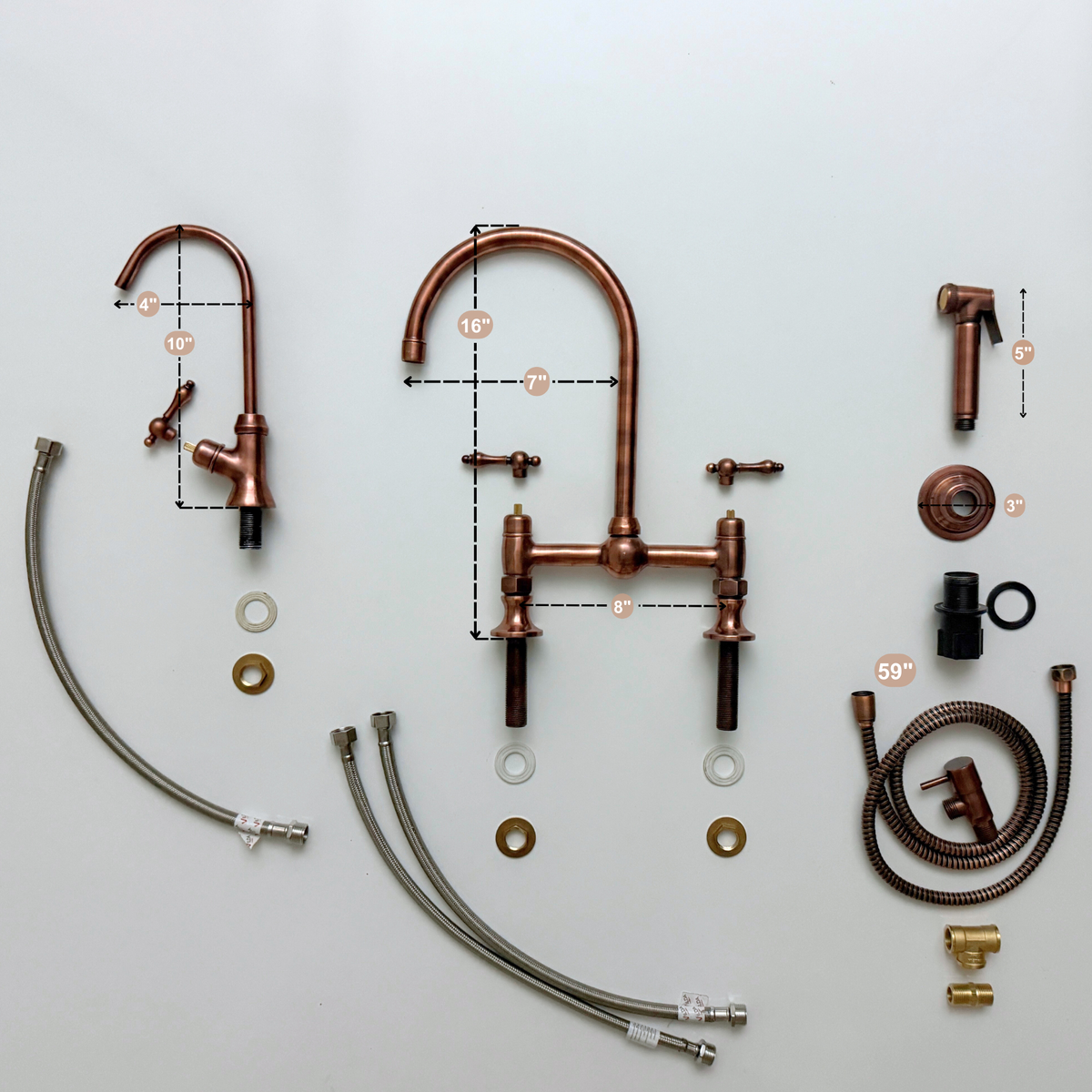 Antique Copper Bridge Kitchen Faucet with Lever Handles – Ellington – alternate view 14
