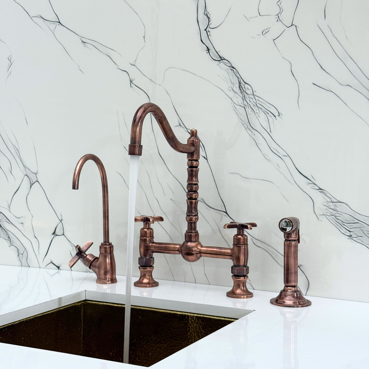Antique Copper Victorian Bridge Kitchen Faucet with Cross Handles – Finsbury – alternate view 5