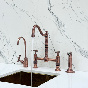 Antique Copper Victorian Bridge Kitchen Faucet with Lever Handles – Finsbury – alternate view 5