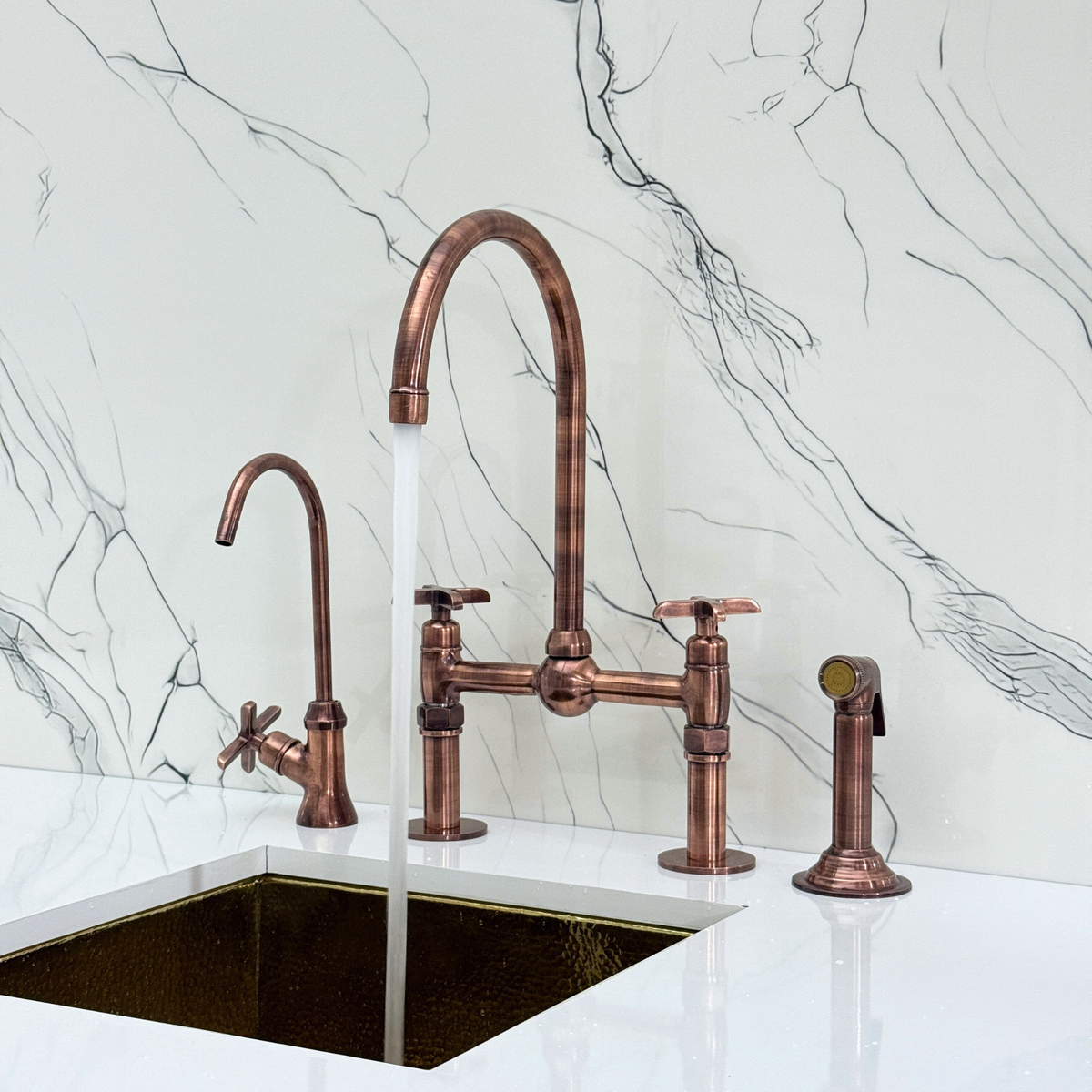 Antique Copper Bridge Kitchen Faucet with Cross Handles – Ashford – alternate view 6