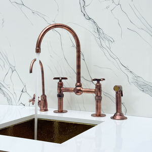 Antique Copper Bridge Kitchen Faucet with Cross Handles – Ashford – alternate view 5