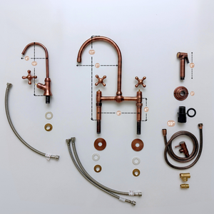 Antique Copper Bridge Kitchen Faucet with Cross Handles – Ashford – alternate view 14