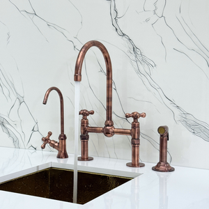 Antique Copper Bridge Kitchen Faucet with Cross Handles – Ashford – alternate view 3