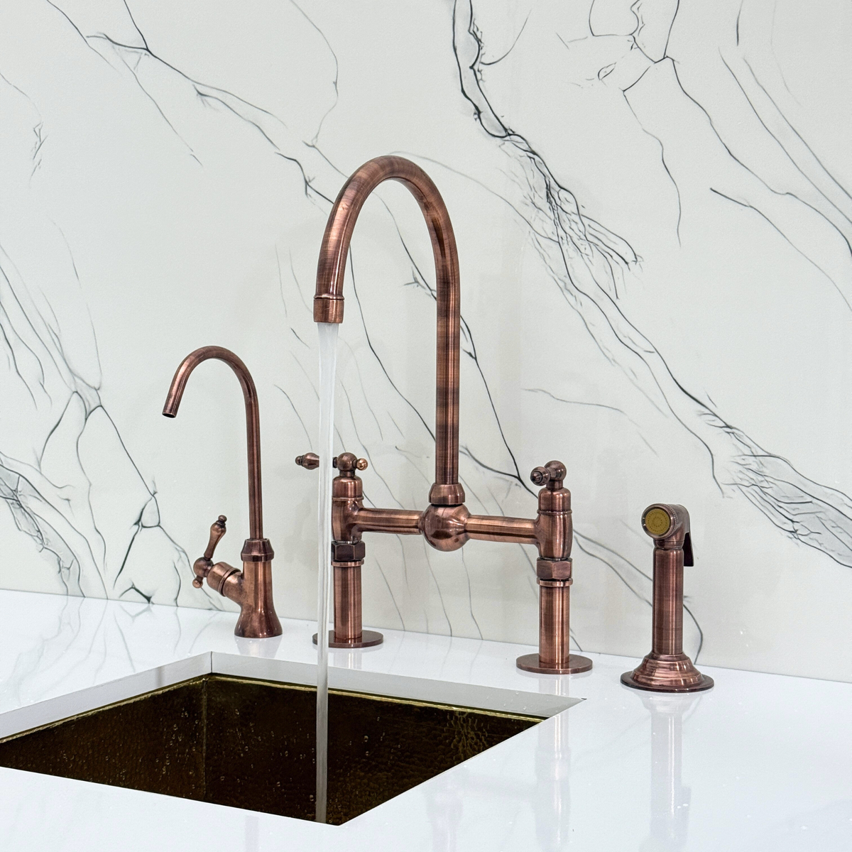 Antique Copper Bridge Kitchen Faucet with Lever Handles – Ashford – alternate view 4