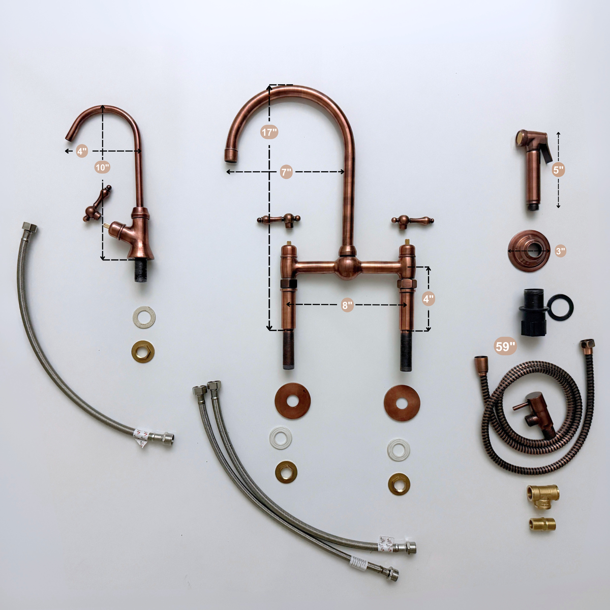 Antique Copper Bridge Kitchen Faucet with Lever Handles – Ashford – alternate view 15