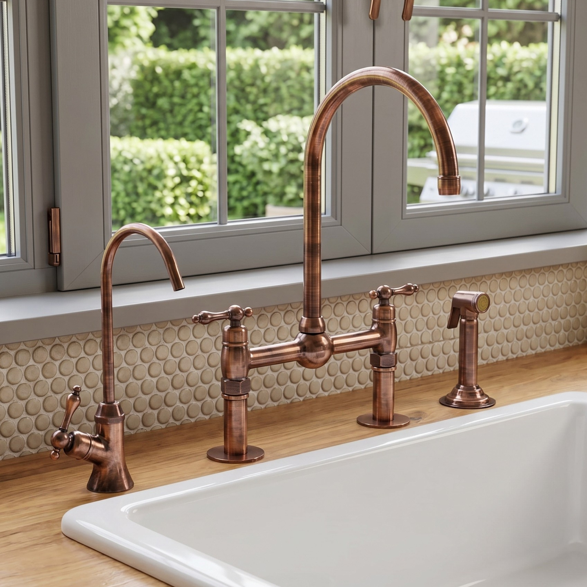 Antique Copper Bridge Kitchen Faucet with Lever Handles – Ashford