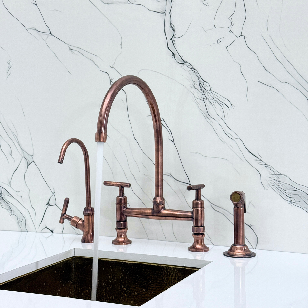 Antique Copper Bridge Kitchen Faucet with Lever Handles – Regent – alternate view 5