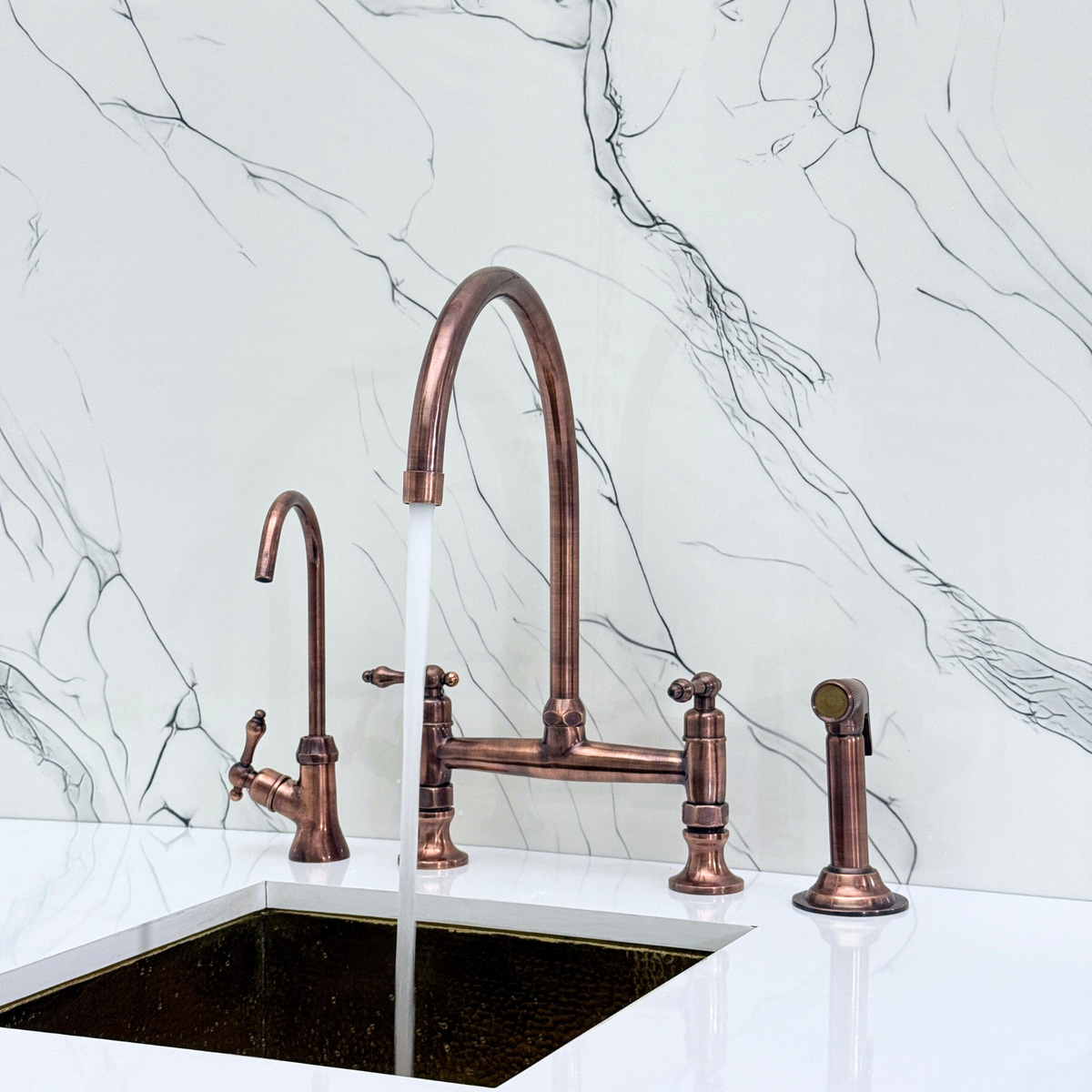 Antique Copper Bridge Kitchen Faucet with Lever Handles – Regent – alternate view 2